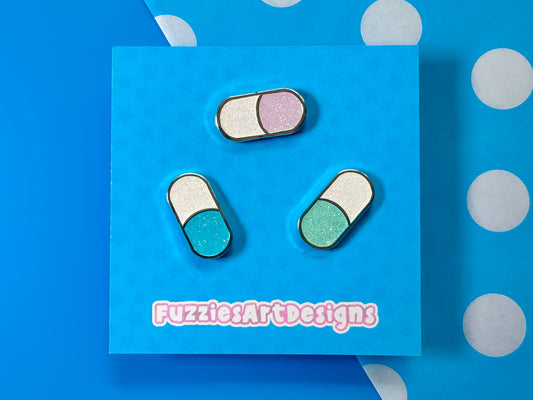 Mini Pills Glitter Hard Enamel Pin Set