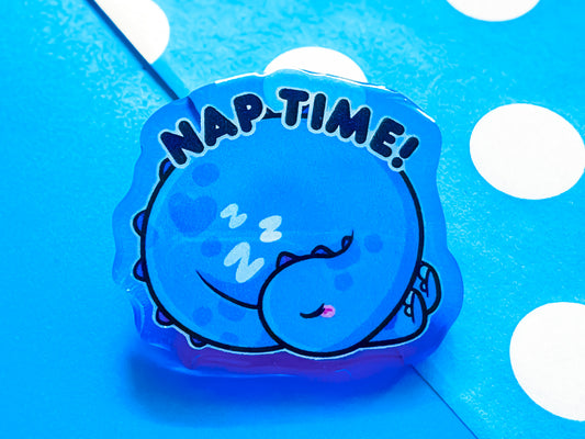 Nap Time Dino Blue Acrylic Pin