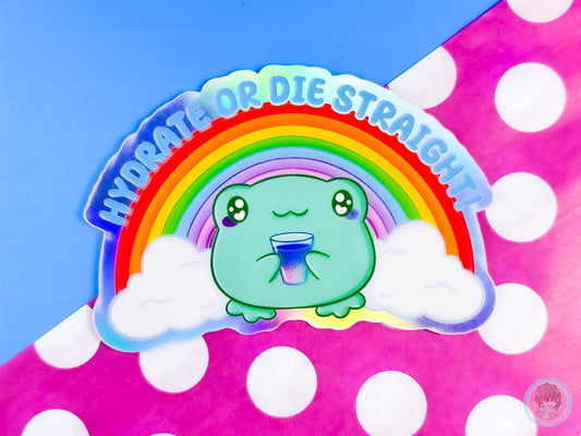 Hydrate Or Die Straight Rainbow Holographic Frog Sticker