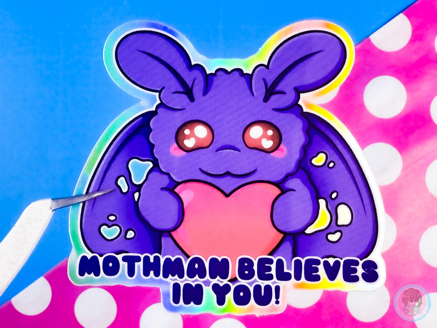Mothman Believes In You Holographic Sticker