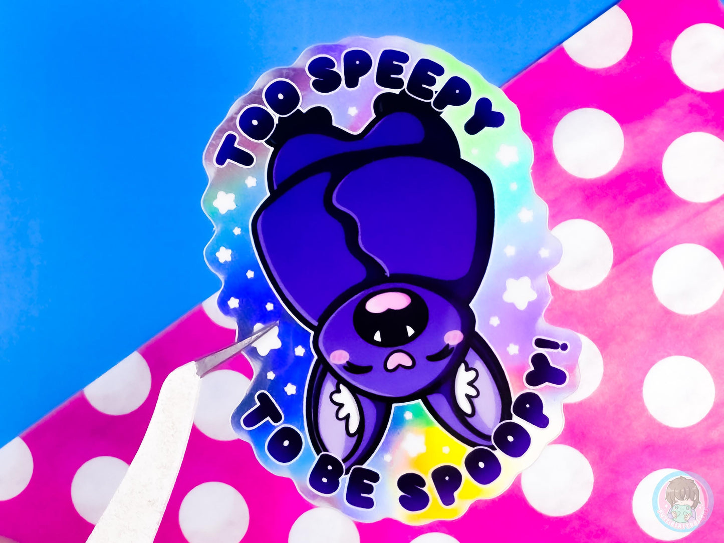 Too Speepy To Be Spoopy Rainbow Holographic Bat Sticker
