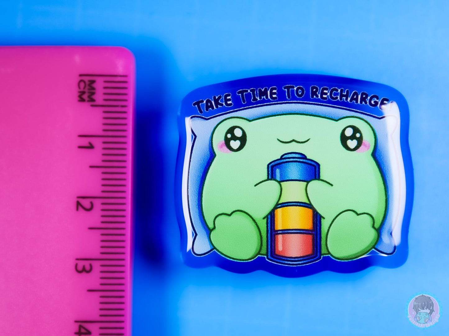 Take Time to Recharge Acrylic Frog Pin