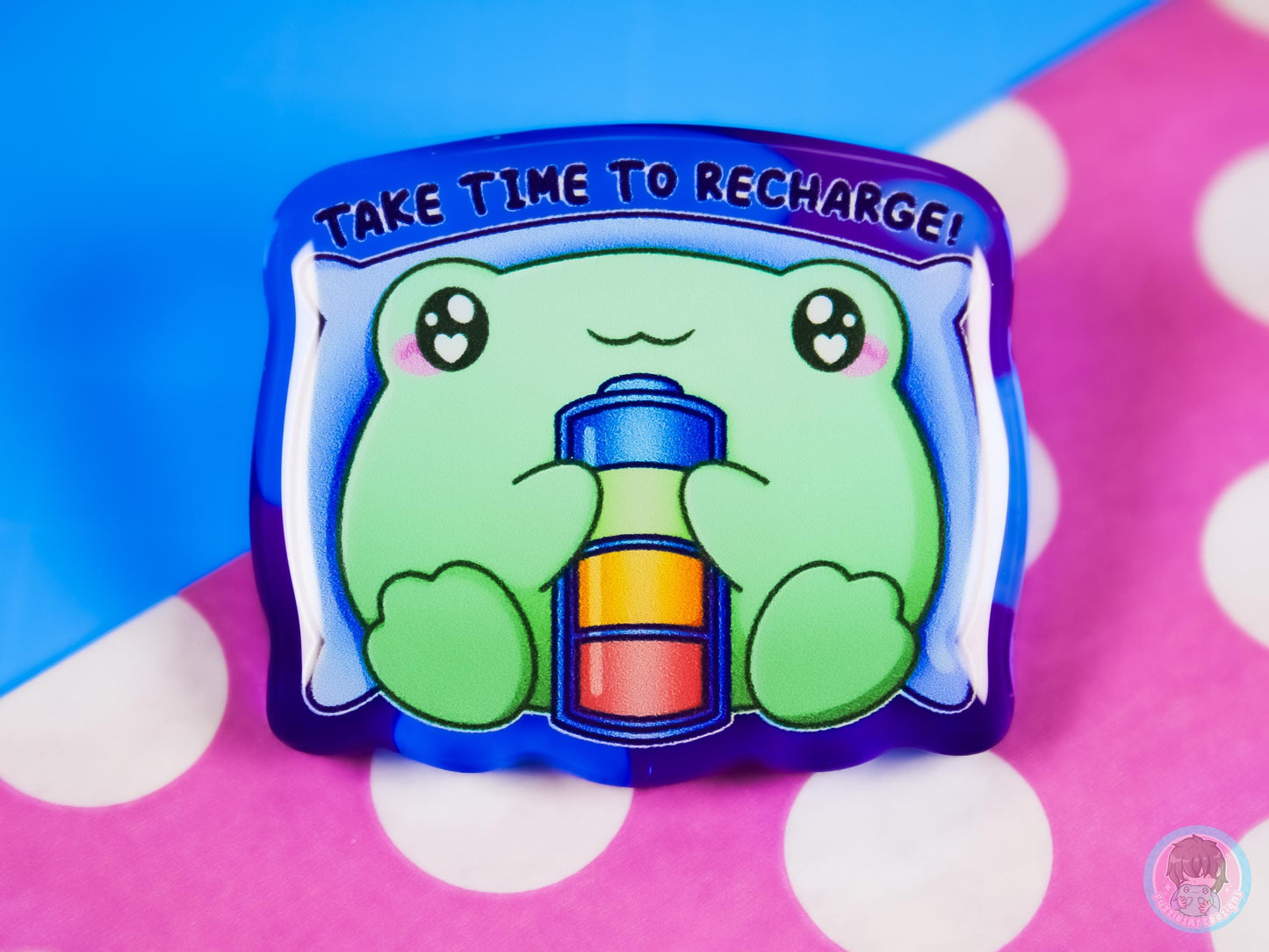 Take Time to Recharge Acrylic Frog Pin