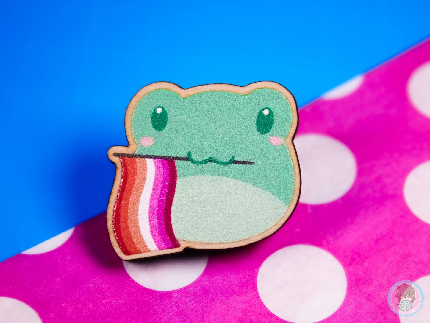 Lesbian Pride Frog, Wooden Pin