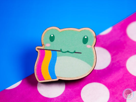 Pansexual Pride Frog, Wooden Pin