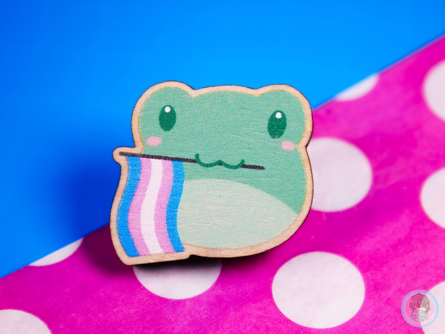 Trans Pride Frog, Wooden Pin