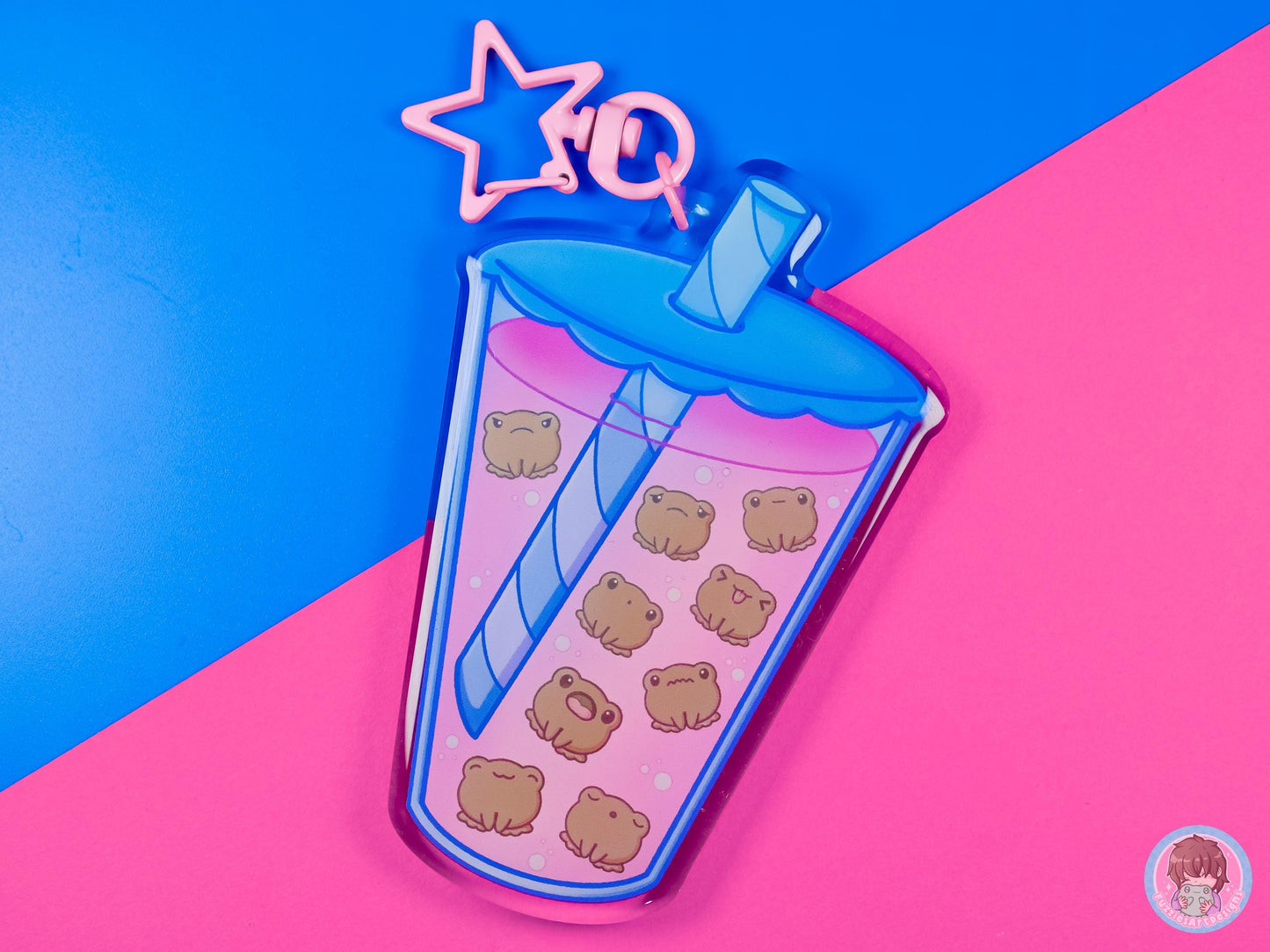 Boba Tea Frog Emotions Communication Double Sided Keyring