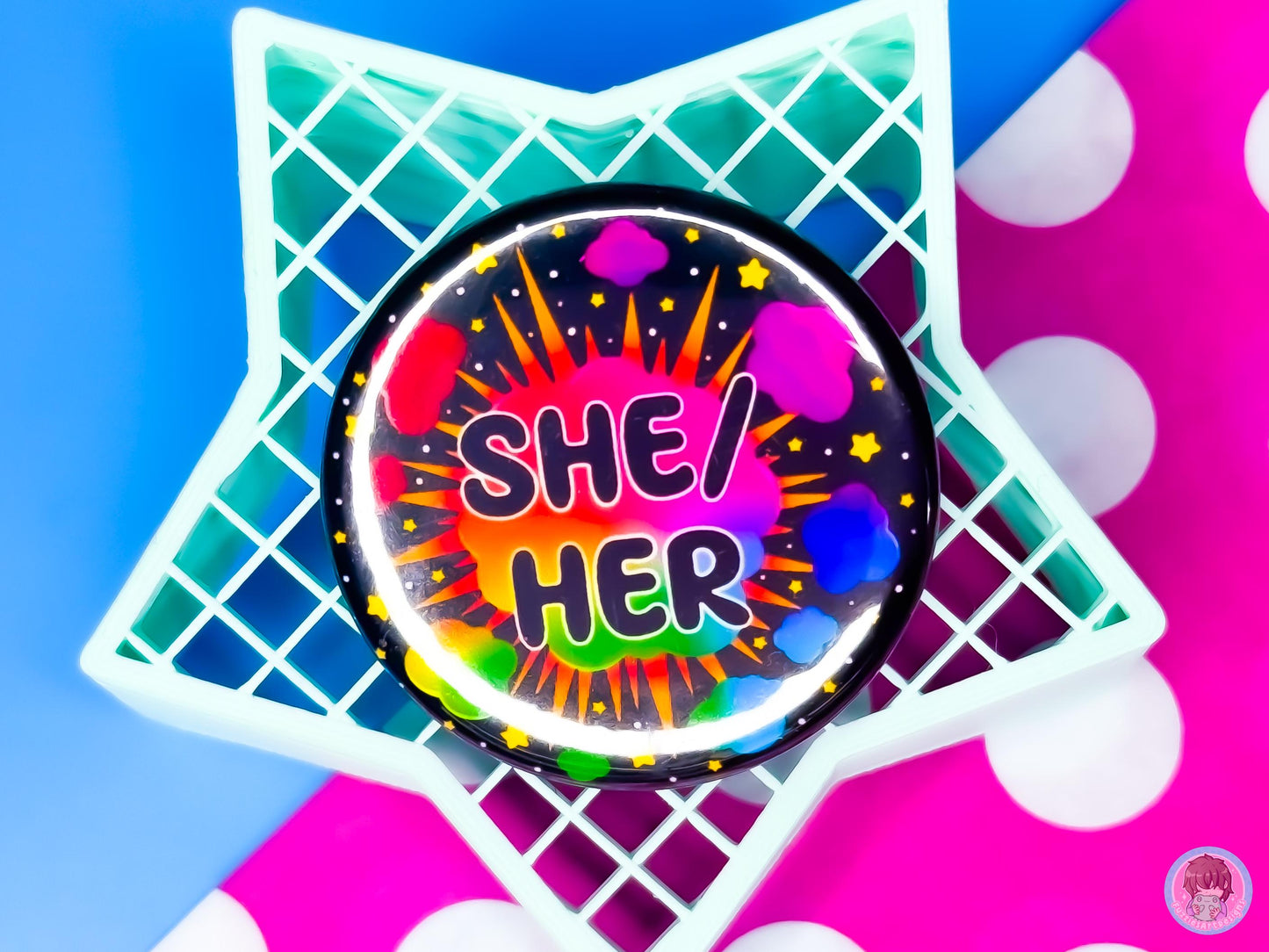 Rainbow Explosion Pronoun Button Badges
