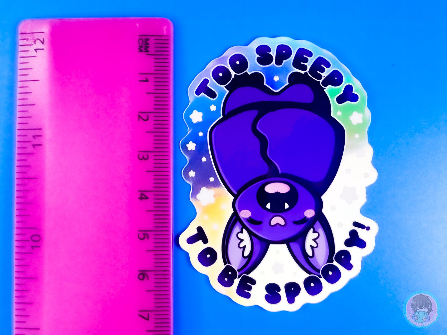 Too Speepy To Be Spoopy Rainbow Holographic Bat Sticker