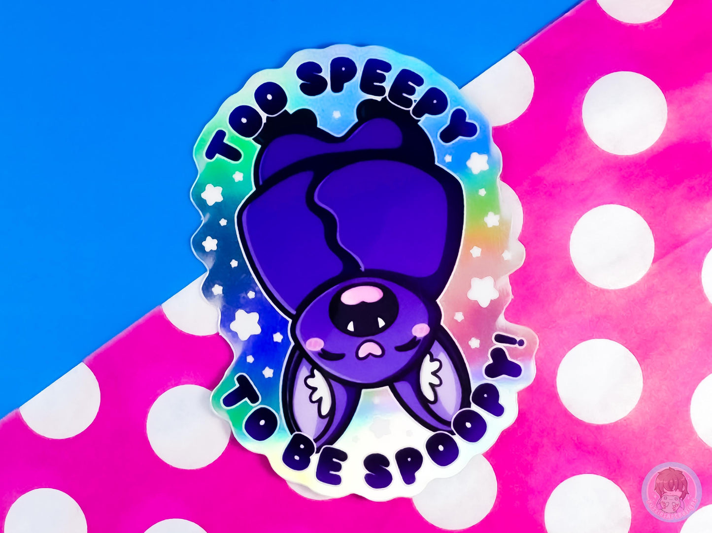 Too Speepy To Be Spoopy Rainbow Holographic Bat Sticker