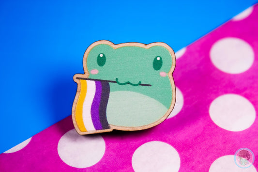 Nonbinary Pride Frog Wooden Pin