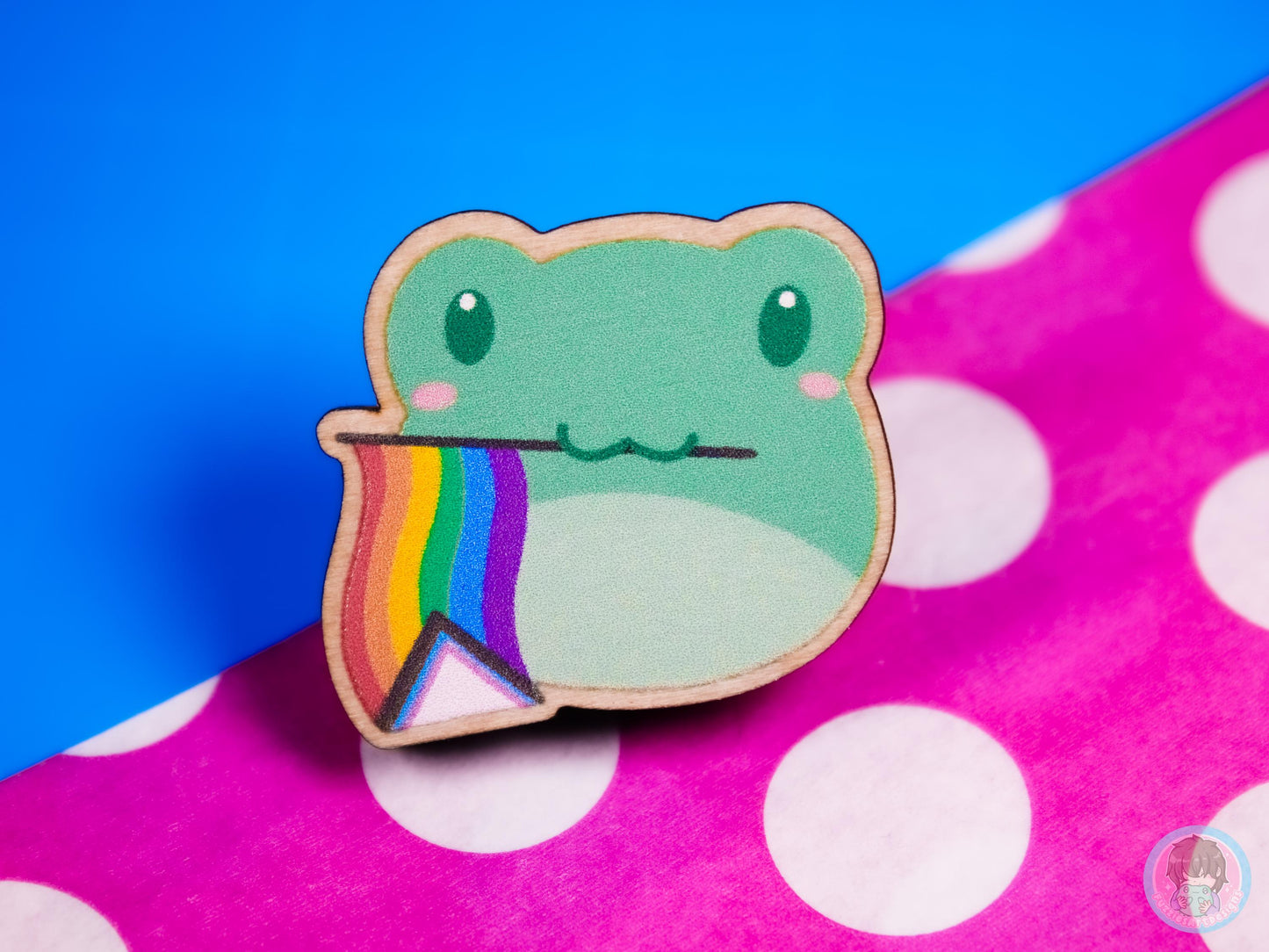 Progress Pride Frog, Wooden Pin