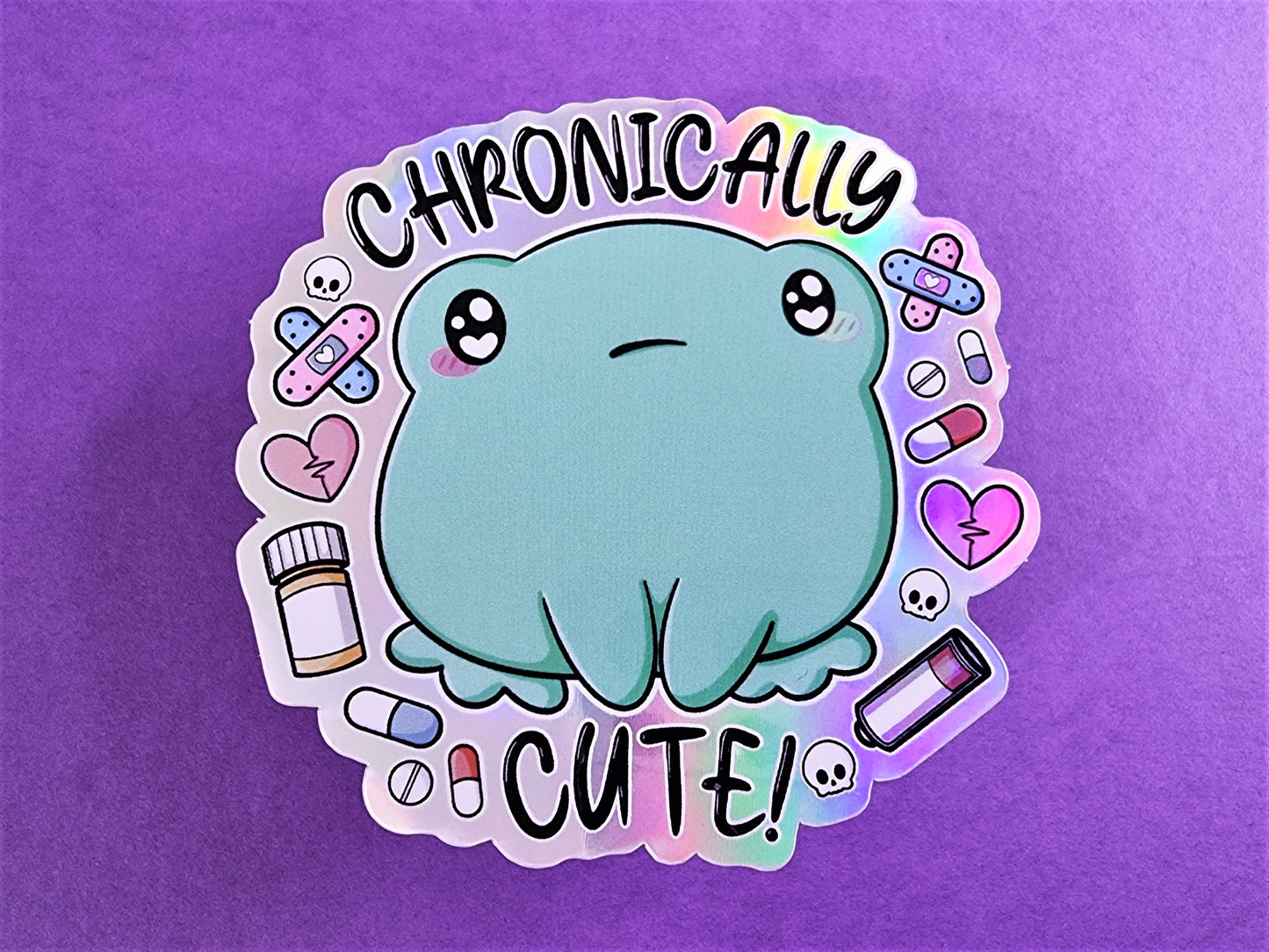 Chronically Cute Holographic Frog Sticker