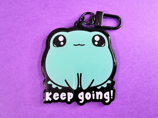 Keep Going Frog Black Acrylic Keyring