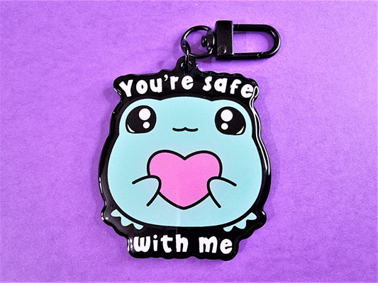 You Are Safe With Me Frog Black Acrylic Keyring