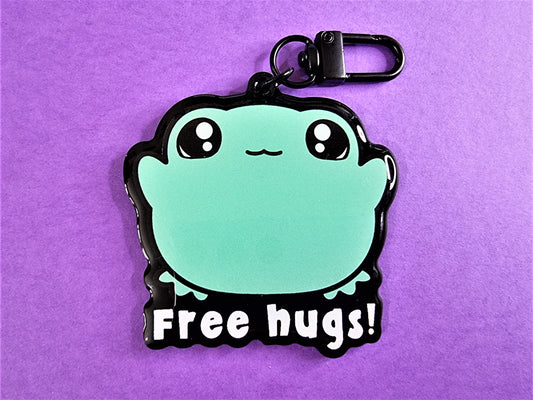 Free Hugs Frog Black Acrylic Keyring