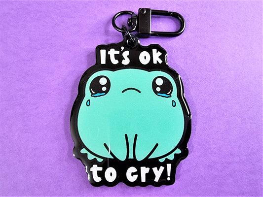 Ok To Cry Frog Black Acrylic Keyring