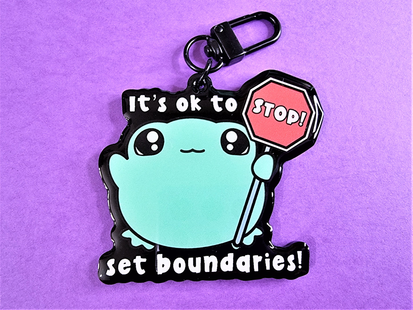 It's Ok To Set Boundaries Frog Black Acrylic Keyring