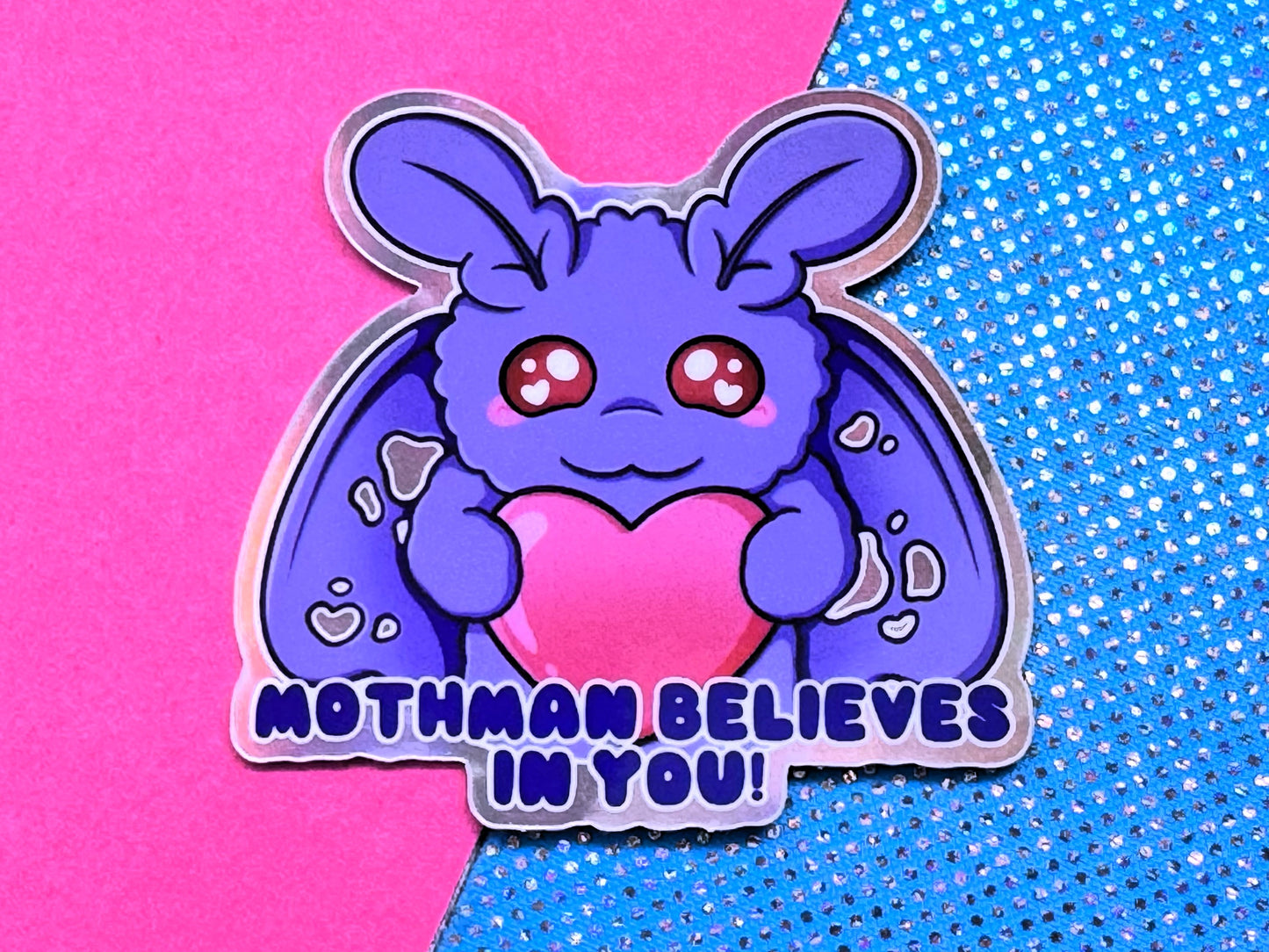 Mothman Believes In You Holographic Frog Sticker