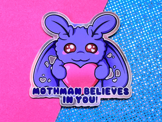 Mothman Believes In You Holographic Frog Sticker