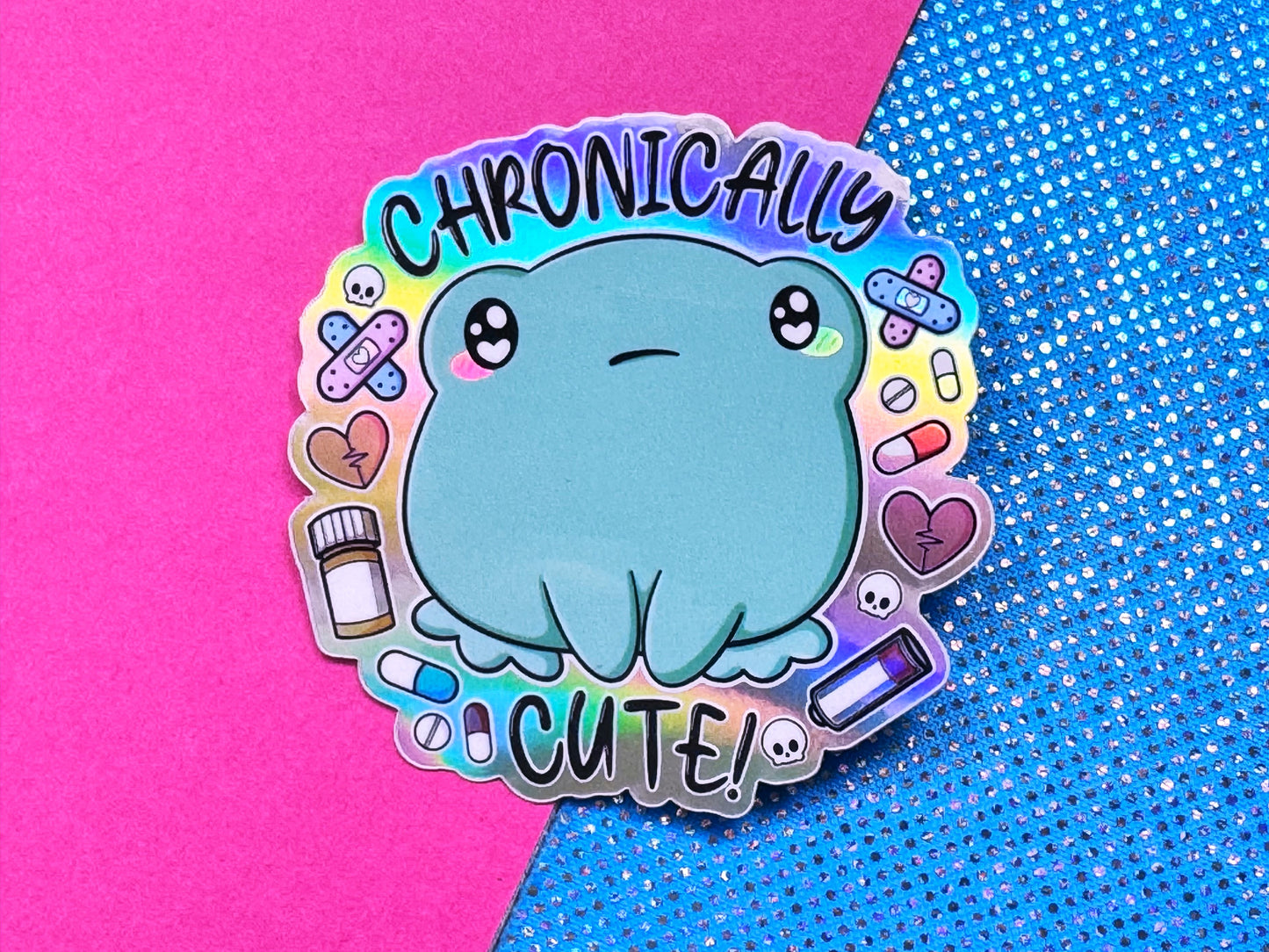 Chronically Cute Holographic Frog Sticker