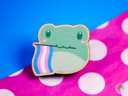 Trans Pride Frog, Wooden Pin