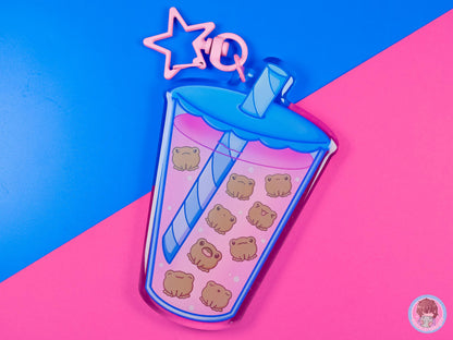 Boba Tea Frog Emotions Communication Double Sided Keyring