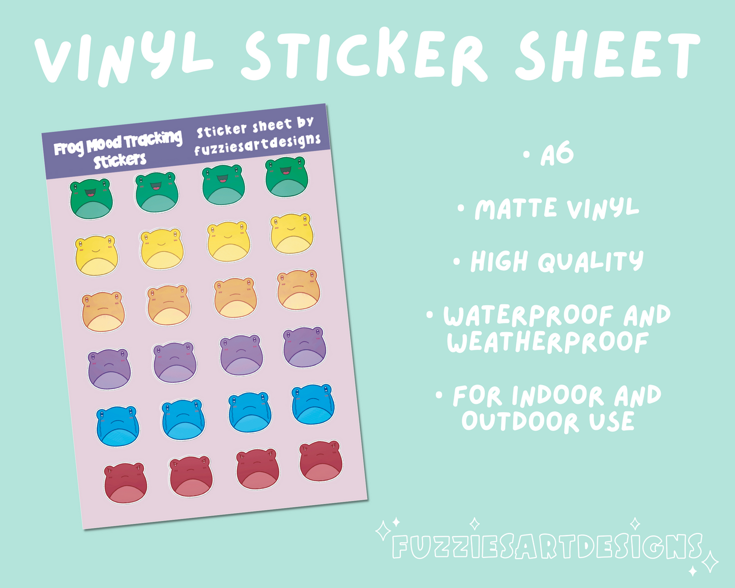 Colourful Frog Mood Tracker Sticker Sheet