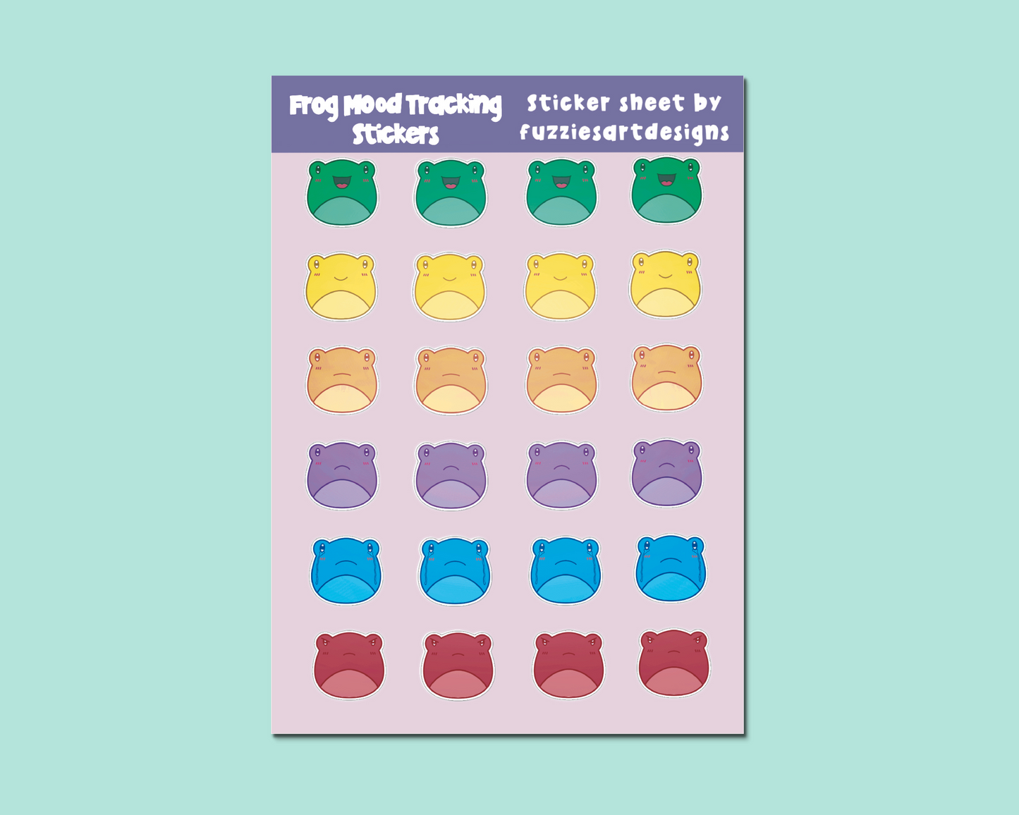 Colourful Frog Mood Tracker Sticker Sheet