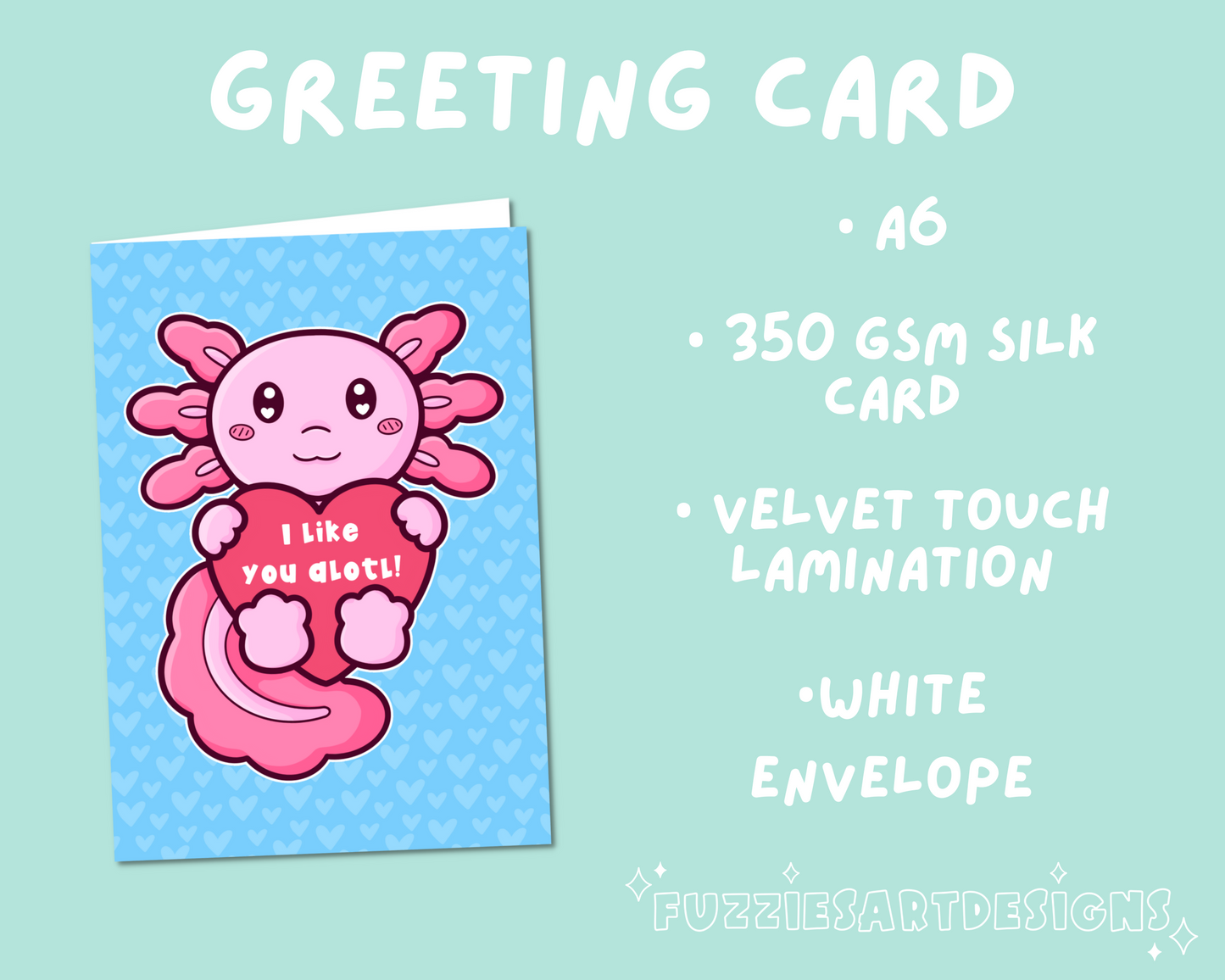 Axolotl Themed Valentines Card