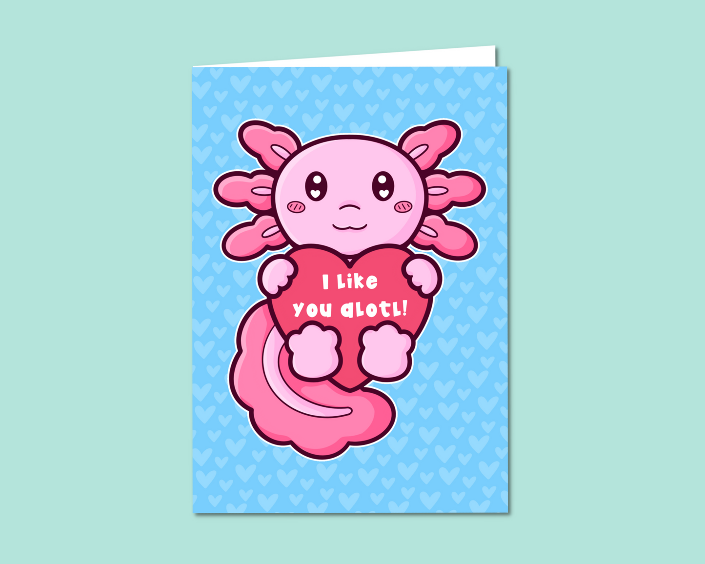 Axolotl Themed Valentines Card