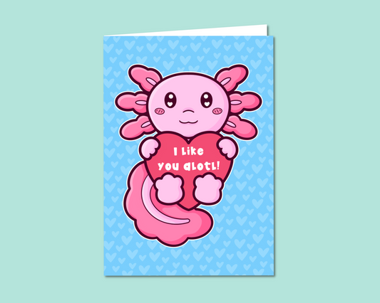 Axolotl Themed Valentines Card