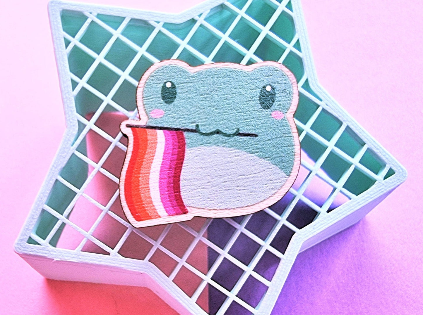 Lesbian Pride frog Wooden Pin