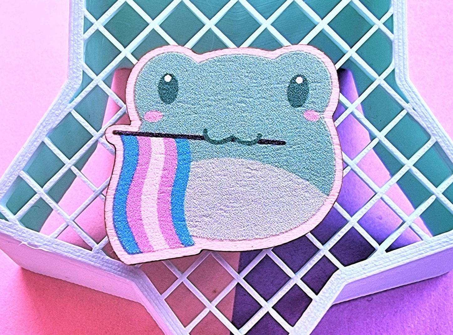 Trans Pride frog Wooden Pin