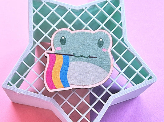 Pansexual Pride frog Wooden Pin