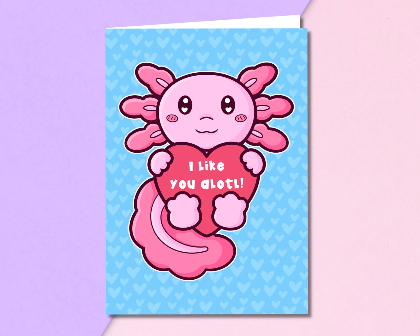 Axolotl Themed Valentines Card