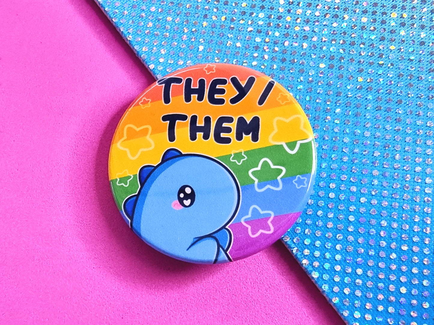 Rainbow Dinosaur Pronoun Button Badges