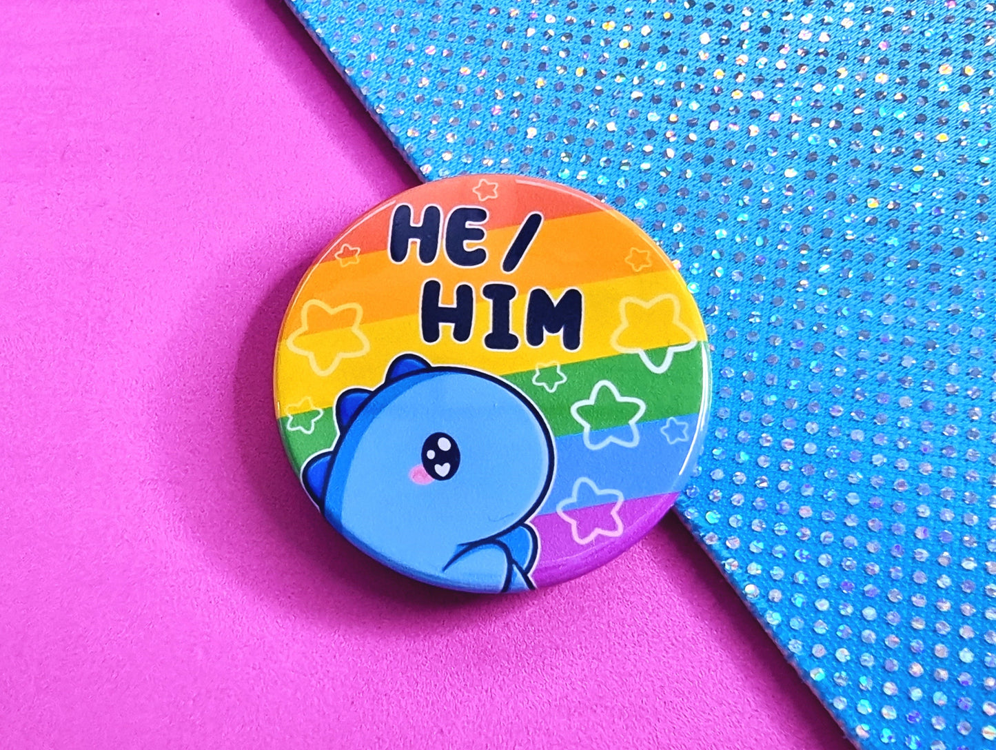 Rainbow Dinosaur Pronoun Button Badges