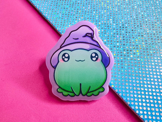 Witch Frog Acrylic Pin With Epoxy Finish